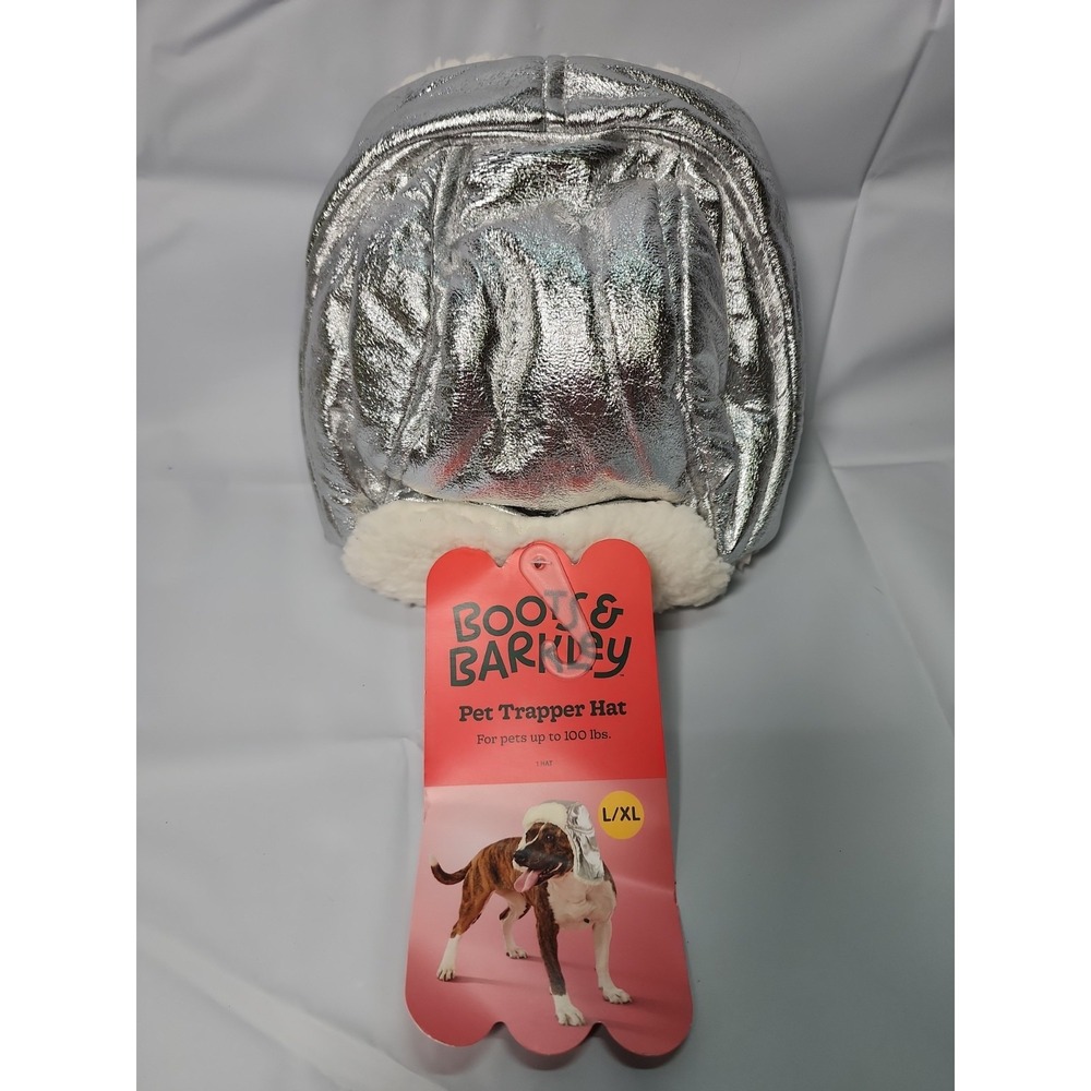 Boots & Barkley Metallic Silver Pet Trapper Hat Hunters Cap Flaps L / XL 100 Lbs